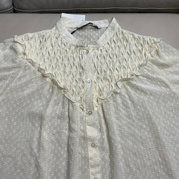 Zara Women’s Ruffled Swiss Dot Semi-Sheer Shirt - Size M - Picture 7 of 14